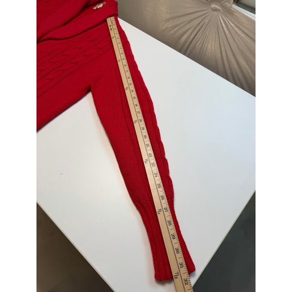 Vintage Sears Womens Cardigan Sweater Red Worsted Wool Cable Knit Fisherman - Picture 10 of 10